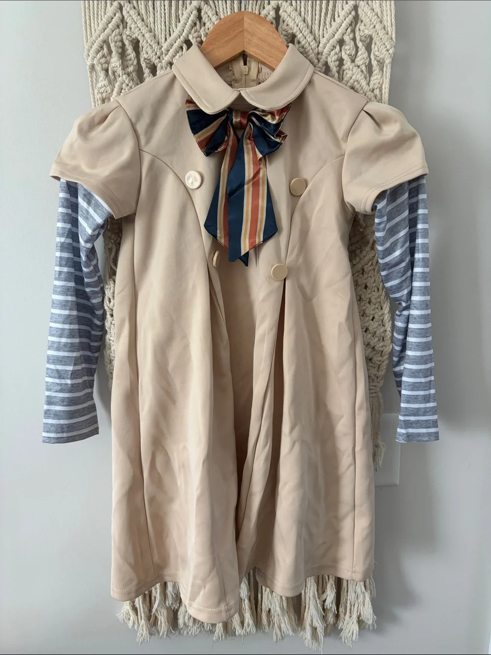 Meghan LA Beige Child Dress with Striped Bow
